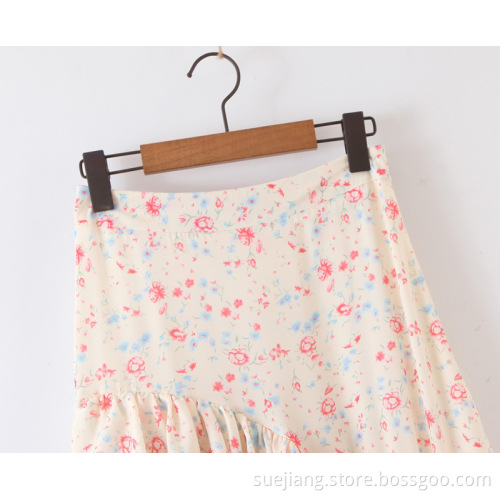 Color Matching Fishtail Design Floral Print Chiffon Skirt